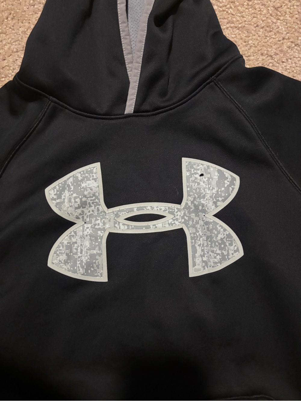 Under Armour Kids Black Puffer Hoodie with Reflective Gray Logo